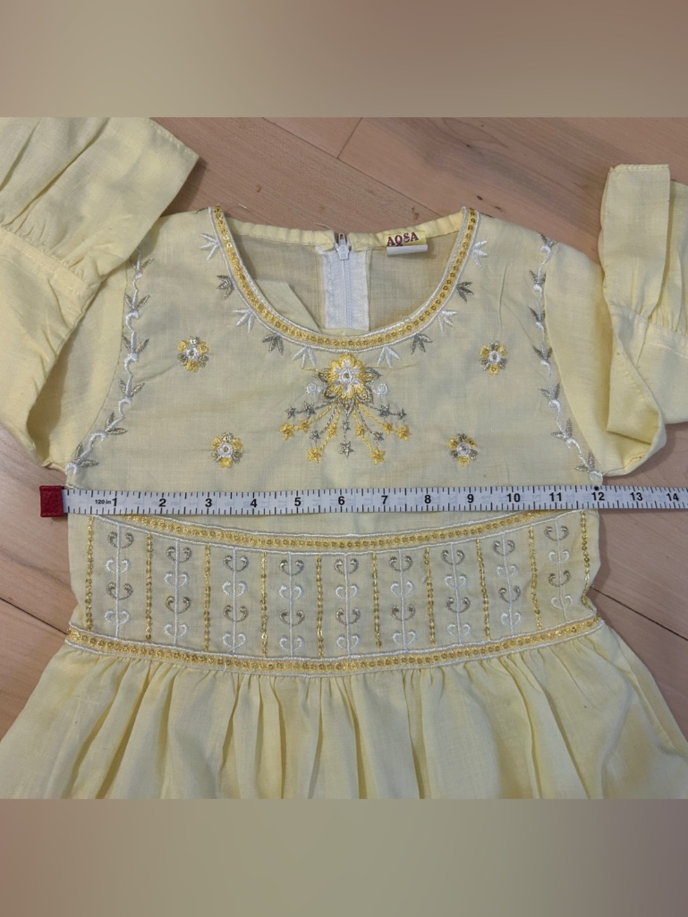 AQSA Metallic Embroidery & Sequins,Made In Pakistan, Pockets, Yellow/Gold/Silver - Picture 4 of 11